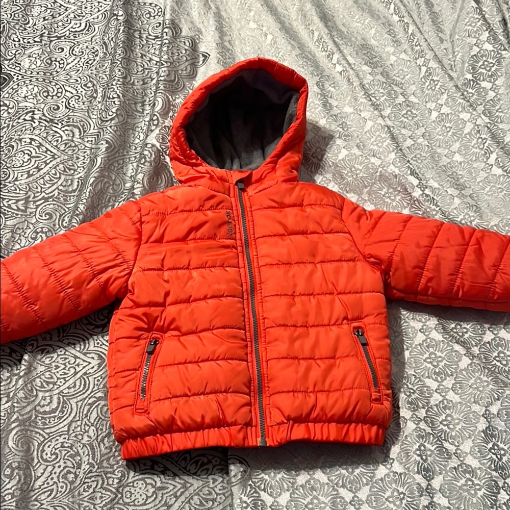 Bright Orange Puffer Jacket with Hood